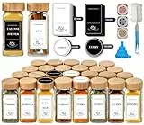 Danillous Gewürzgläser Eckig - 24er Set mit Bambusdeckel, Streueinsatz, vorgedruckten Etiketten (360 Stück, 180 Gewürznamen), stylischen schwarzen und weißen Aufklebern & Silikontrichter