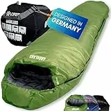 EXPLORER® GRÖNLAND Schlafsack -23°C -5°C [350GSM] 3-4 Jahreszeiten Winter Mumienschlafsack Erwachsene[1900g] 230x82x55cm ZIP-Links Dunkel Grün ideal für Outdoor, Camping, Trekking und Reisen