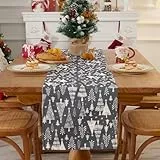 Alishomtll Weihnachten Tischläufer Grau, Weihnachtsbaum Leinen Tischläufer, Schneeflocke Moderner Abwaschbarer Tisch Läufer, Weihnachtsdekoration für Esstisch Winter Party Küche Urlaub 35x183cm