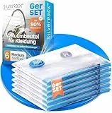 SilverRack Vakuumbeutel für Kleidung [6 Stück] Medium (50x70 cm) - INKL. ETIKETTEN - Vakuumierbeutel Kleidung, Kissen und Jacken - Aufbewahrung Vakuumtüten - Kompressionsbeutel Vacuum
