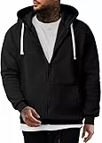 Elegancity Herren Hoodie Schwarz Mit Reißverschluss Langarm Kapuzenpullover Warm Sweatjacke Hoody Sweatshirts L
