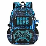 Amythe Schulrucksack Jungen Teenager, Schultasche Kinder mit Reflektoren für 3. bis 7. Klasse, Schulranzen Wasserdichter für 15.6 Zoll Laptop, Blau