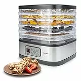 Korona 57011 Dörrautomat mit Müsliriegelform | 5 Ebenen | Trocknet Früchte, Fleisch, Fisch, Kräuter | Timer 8-72 Std. | Silikonform für Müsliriegel | BPA-frei | LED-Display, Edelstahl