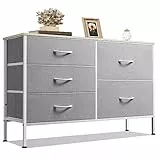 WLIVE Kommode mit 5 Schubladen aus Stoff, Kommodenschrank für Schlafzimmer, Kommode Wohnzimmer, mit Stabiler Stahlrahmen und Holzplatte, Hellgrau