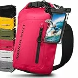 Nordlight Dry Bag wasserdichte Tasche mit Handyhülle + Roll-Top, Schultergurt | Drybag wasserfester Rucksack Beutel Packsack Seesack Wassersack Wetbag | Baden Schwimmen Strand SUP – Pink, 10 Liter