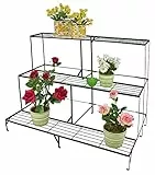 Haushalt International Pflanzentreppe mit 3 Stufen Ebenen 100x60x75 cm aus Metall Blumentreppe Blumenständer Pflanzenregal Blumenregal Blumenetagere Eckregal grün