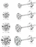 Yiorxu 4 Paar Ohrringe Silber 925 für Damen, Ohrstecker Silber 925, 5A+ Zirkonia, Größe: 3/4/5/6 mm, Hypoallergenes Ohrringe Set, Anti-Oxidation, Elastische Verpackung
