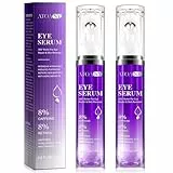 2 Packs Augenserum für Augenringe und Schwellungen mit 8% Koffein, 8% Retinol Hyaluron Niacinamid, Augencreme Anti Aging für Schwellungen und Tränensäcke mit 360° Augenroller Massageball