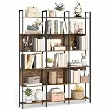 VASAGLE Bücherregal, Küchenregal, Standregal mit 6 offenen Regalebenen, Flur, Küche, Büro, stabiles Stahlgestell, Industrie-Design, 24 x 128 x 187,1 cm, vintagebraun-tintenschwarz LLS151K01