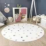 Paco Home Kinderteppich Teppich Kinderzimmer Rund Spielmatte Babymatte Waschbar Bis 30 Grad Sonne Regenbogen Schriftzug Motiv, Grösse:Ø 100 cm Rund, Farbe:Bunt 3