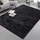 Granbest Shaggy Teppich Hochflor Langflor Teppiche für Wohnzimmer Moderner Flauschiger Kurzflor Teppich Rutschfester Teppich für Altere und Kinder（80cm*150cm，Schwarz）