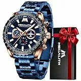 MEGALITH Uhren Herren Edelstahl Chronograph: Blau Armbanduhr Herren Große mit Datum - Wasserdicht Quarz Uhr fur Männer Designer