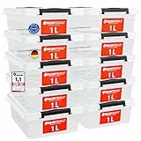 ATHLON TOOLS 10x 1L Aufbewahrungsboxen mit Deckel klein – 100% Neumaterial - transparent - BPA Frei – stapelbare Behälter – graue Verschlussclips – nahezu Luftdicht - Organizer