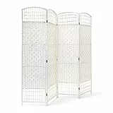 Relaxdays Paravent H x B x T: 179 x 180 x 2 cm faltbarer Raumteiler und Spanische Wand mit Streben aus Bambus als Sichtschutz bestehend aus 4 Elementen als blickdichter Raumtrenner aus Holz, weiß