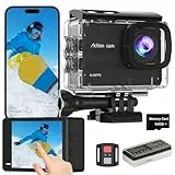 TIMNUT Touchscreen 4K60FPS Action Cam, Unterwasserkamera mit 64G SD Karte 48MP HD WiFi Kamera mit EIS 40M Wasserdicht Actionkameras Weitwinkel 8X Zoom,Sportkamera mit 2 * 1350 mAh Akkus