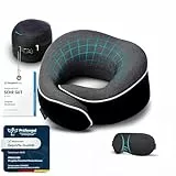 Proglobe Nackenkissen Flugzeug, Reisekissen 100% Memory Foam, Orthopädisches Nackenhörnchen, Ideal für Reisen mit Flugzeug, Auto, Zug, Mit 3D-Schlafmaske, Hochwertige Netztasche (Schwarz)