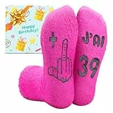 ZENO FRANZÖSISCH Lustige Socke Frau - Geschenkidee Frau 40 Jahre Original, Lustige Socken für Damen, Geschenk für 40 Jahre, Fantasiesocken, Baumwollsocken, Rosa - J'AI 39+