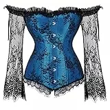 Grebrafan Gothic Korsett Bauchweg Corsage Taillen Korsett Dirndl Bluse Trachten Shirt (EUR(32-34) S, Blau)