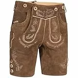 PAULGOS Herren Trachten Lederhose HK1 + Träger, Echtes Leder, Größe 54, Hellbraun