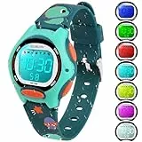 GUUMUXIN Armbanduhr Kinder,Kinderuhr mit Bedrucktem Armband und 7 Farbigen LED Lichtern,30M wasserdichte Digitale Kinderuhren für Jungen Mädchen 4-12 (Grün)