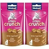 Vitakraft Crispy Crunch, knusprige Snackkissen gefüllt mit Malz, Katzensnack, zur Vorbeugung von Haarballen, zuckerfrei (1x 60g) (Packung mit 2)