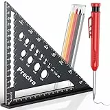 Preciva Zimmermannswinkel Set, Multifunktional Anschlagwinkel Metall Aluminium Lineal Winkelführung 18cm Schreinerwinkel Tischlerwinkel Winkelmesser + Tieflochmarker Anreißen & Zeichnen