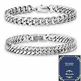 Xiannvxi 21cm Silber Armband Herren - Edelstahl Armbänder für Herren - Kubanischer Schmuck für Papa & Ehemann - 8mm (2 Stück)