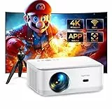 Beamer Heimkino Native 1080P HD Unterstützt 4K, Video Projector mit Android TV 【Elektrischer Fokus & Auto Trapezkorrektur】 WIFI6 Bluetooth, Smart Beamer 750 ANSI mit Stativ für Outdoor/Handy/PC