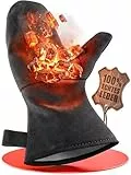 achilles Kaminhandschuh, Entspricht Norm EN407, Mit Thermoisolierung, Ofenhandschuh aus Leder, Schutzhandschuh feuerfest, Grillhandschuh, hitzebeständiger Leder Handschuh, schwarz