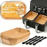 100 Stück Airfryer Backpapier+ 4 Stück Airfryer Silikon Magnete, THAKOI Heißluftfritteuse Zubehör Ninja Airfryer für Ninja AF300EU AF400EU AF500EU SL400EU und Anderen Dual Zone Air Fryer