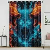 Generisch Wolf Vorhänge, Wildtiere Tiere Muster Gardinen,Vorhang Blickdicht Thermovorhang mit Ösen für Wohnzimmer Schlafzimmer Fenster Deko, H300 x B140, 2er Set 5emO68