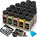 DIFULI Gewürzgläser Set aus 24 eckigen Gewürzdosen (120ml) – Ihr kompletter Gewürze Organizer mit Deckel, Streueinsatz (Gewürzstreuer), Trichter, Sieb & 340 Etiketten | Gewürzbehälter & Spice