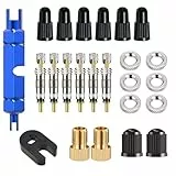Presta Ventileinsatz Ersatz Set – 6X Ventileinsätze Messing, Ventiladapter, Ventilkappen, Werkzeug – Kompatibel mit Fahrrad & E-Scooter – Dicht, langlebig, inkl. Ausbauwerkzeug