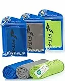 Fit-Flip Kühltuch 3er Set – kühlendes Handtuch Fitness und Sport – mikrofaser kühlhandtuch – Airflip kühltücher – cool Ice Towel (grün/dunkel blau/grau, 100x30cm)