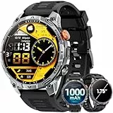 Haulvean Militär Smartwatch Herren, mit1000-mAh-Akku/1,75' HD Großes Display Sportuhr/110+ Sportmodi Fitnessuhr/LED Taschenlampen/24/7Herzfrequenz/Schlafmonitor/IP68 Wasserdicht für iOS Android