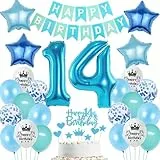 Ohaoduo Luftballons 14. Geburtstag Junge Blau Dekoration Tortendeko Geburtstag 14 jahre Junge Deko 14. Junge Party Deko Geburtstagsdeko 14 Jahre mädchen Luftballons 14 Blau