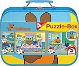 Schmidt Spiele 55597 Die Maus, 4 Kinderpuzzle im Metallkoffer, 2x26 2x48 Teile