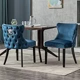 Ya-Home Samt Esszimmerstühle 2er Set, Küchenstuhl mit Löwenkopf-Dekor, Polsterstuhl mit Holzbeine für Esszimmer, Blau