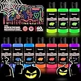 Fantastory Leuchtfarben Nachtleuchtend Farbe 10x60ml, Wasserfest Acrylfarbe Glow in the Dark Farbe, Schwarzlicht ; für Halloween Steine, Leinwände (Fluoreszierende Serie)