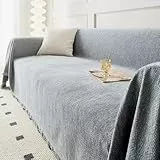 Gleedipre Sofabezug Sofa Überwürfe Chenille-Stoff Mit dekorativen Quasten Für Couch, Sessel und Bett Grün Großer 3-Sitzer 180x300cm(Grau,180x320cm)