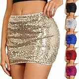 Pailletten Rock Damen Goldener Glitzer Rock HüFtrock Minirock Elegant Festlich Pailettenrock Kurz Mit Elastische Taille Glitzerrock Minirock Festival Tanzrock Karneval Party Silvester (01-Gold-b, S)