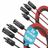 4X 2 Meter Solarkabel 4mm2 H1Z2Z2-K schwarz & rot - PV Kabel 4mm2 UV-beständig - Solarleitung 4mm2, PV Leitung, Photovoltaik Montage Zubehör, Solar Kabel 4qmm von ABSINA