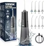 Munddusche Kabellos Elektrischer Zahnreiniger, Vimmk Zahndusche Water Flosser 5 Modi & 8 Düsen USB-C Wiederaufladbare Wasser Flosser IPX7 Wasserdicht, 300ML Wassertank Mund Reiniger(Schwarz)