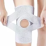 NELLHOMY Professionelle Kniestütze,Kniebandage mit Offen Patella Pads & Feder Seitenstabilisatoren,Verstellbare Kniebandage mit v-förmiges Band für ACL Arthritis for Men & Women(Weiß,XL)