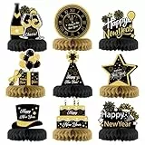HONMOK 9pcs Neujahr Bienenwabe Mittelstück 2025 Silvester Party Tischdeko Silvester Schwarz Gold Neujahr Waben Ornamente Tischaufsätze für Neujahr Happy New Year Party Tischdekoration