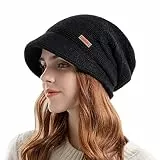 Gajaous Damen Winter Gefütterte Basken mütze Mütze Strick Ballon mütze Warm Slouchy Mütze mit Visier