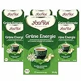 Yogi Tea - Grüne Energie, Ayurvedischer Bio Gewürz- und Kräutertee, Mischung aus Grünem Tee, Guarana, Ingwer und Holunderblüten, Yogi Tee 6er Pack, 6x17 Beutel (102 Teebeutel insgesamt)