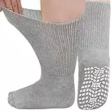 LOFIR Diabetiker Socken Herren Damen: Diabetikersocken Ohne Gummibund Baumwolle Herren ABS Socken Extra Breiter Gürtel Ohne Naht Antirutsch StopperSocken für Geschwollene Füße Grau 3 Paare 39-46