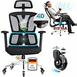 MELOKEA Bürostuhl Ergonomisch, 4D-Armlehnen, Verstellbare Sitztiefe, Gummirollen, Hohe Rückenlehne mit 4-Stufen Neigung, Ideal für Große Menschen, Ergonomischer Bürostuhl 200KG, Home Office Chair