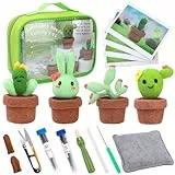 Jeesblsy Nadelfilz Set für Anfänger Kinder, 4-Teiliges Niedliches Kaktuswollfilz-Set, Nadelfilzzubehör Komplette Nadelfilz Werkzeuge und Zubehör (Kaktus)